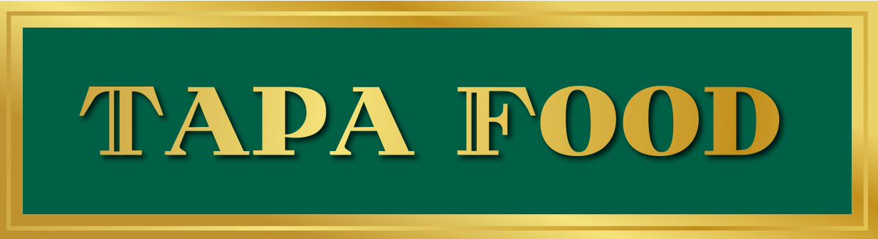Ein gold grünes Logo. Auf den Logo steht mit Gold geschrieben Tapa Food.