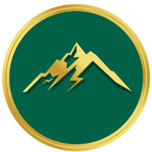 logo Schweizer Berge in den farben gold und gruen